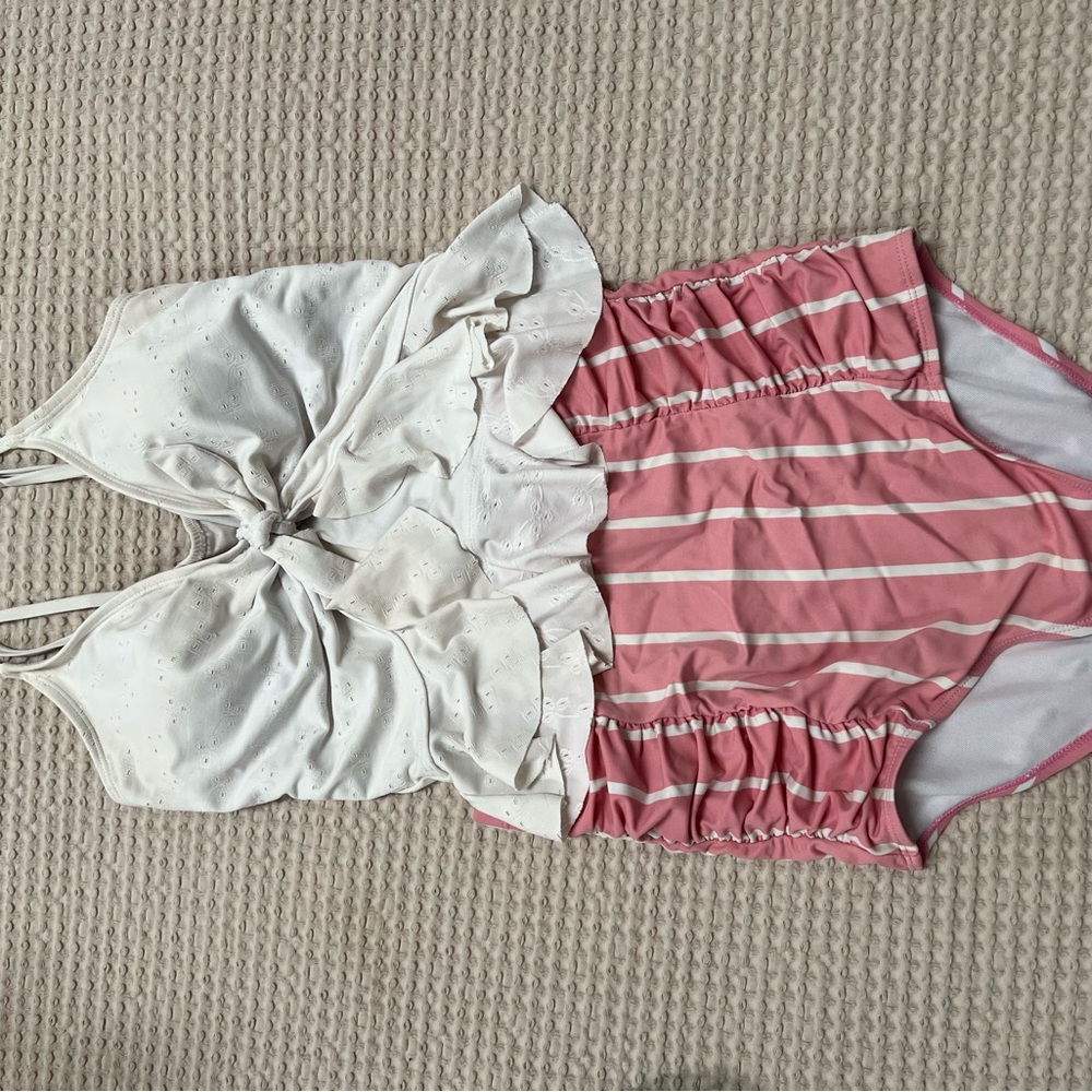 Coral Reef White and Pink Striped Swimsuit